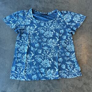 Vintage Y2k Lucky Band Blue Floral Short Sleeve Casual Women's Blouse Small